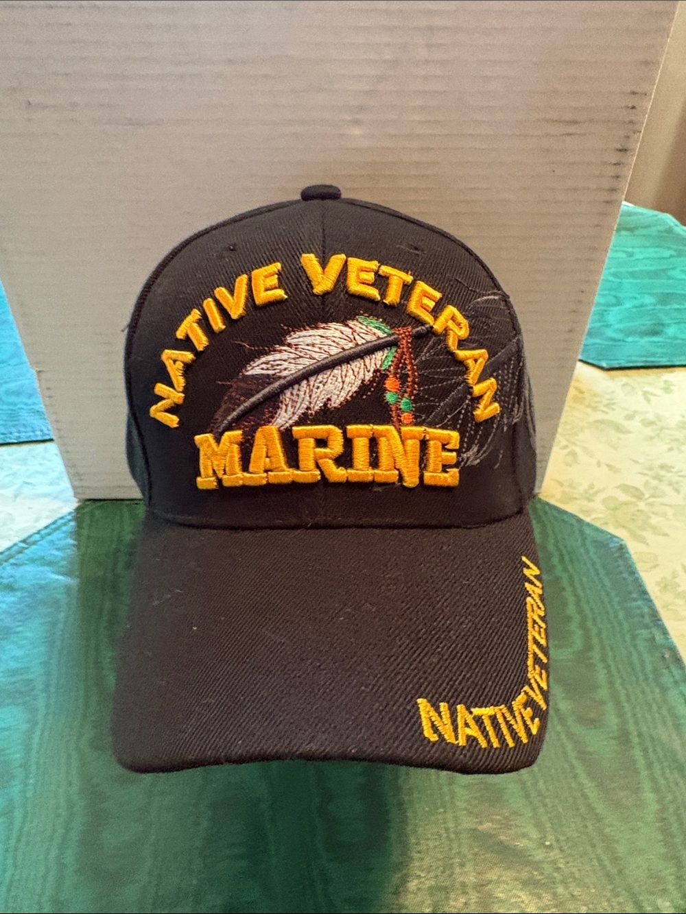 Native Veteran Marine Embroidered Black Hat